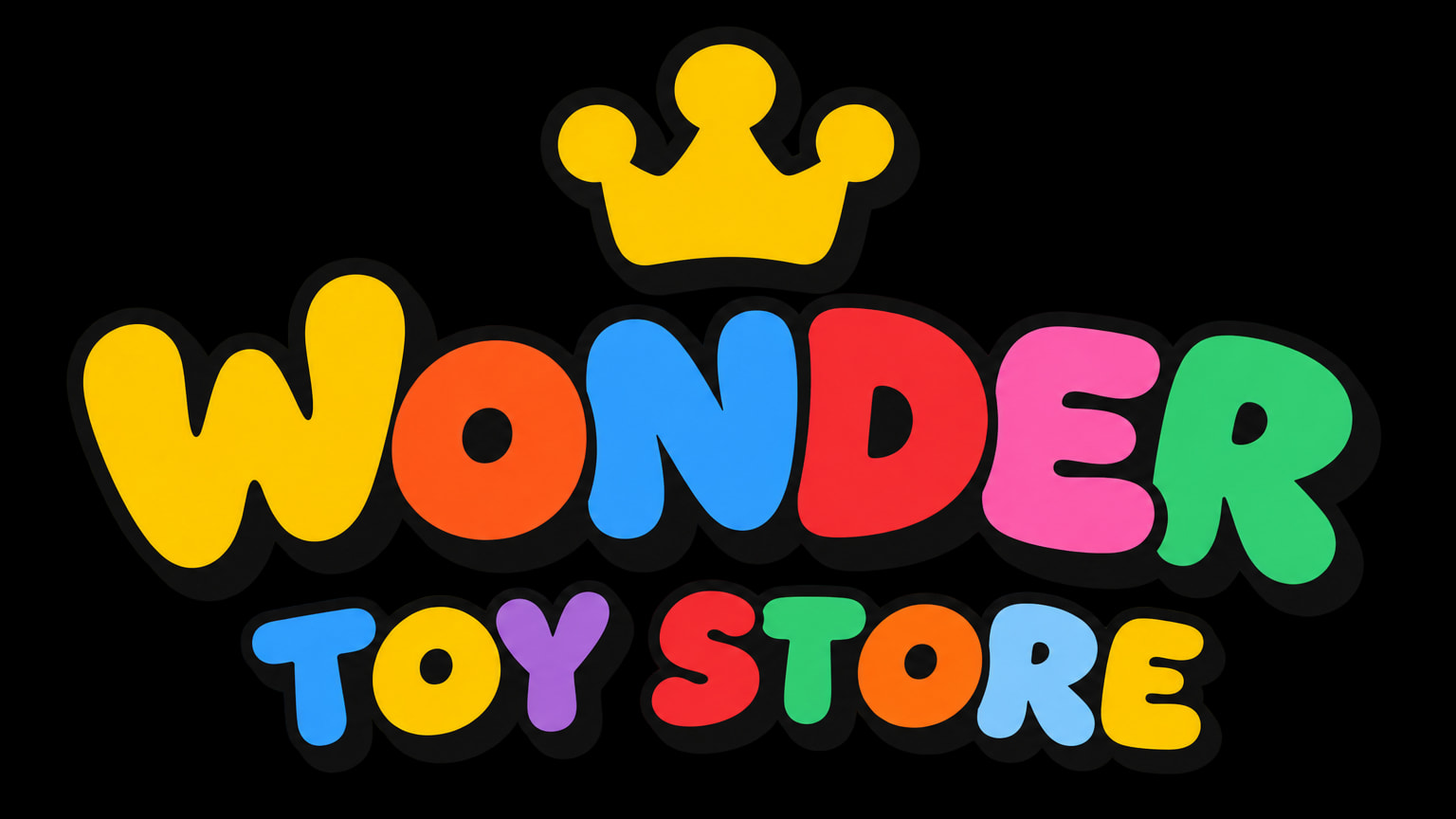 The Wonder Toy Store logo: rounded multicoloured letters beneath a yellow crown.